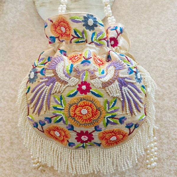 Buy Peora Potli Bags Evening Bags Ethnic Bride Purse with Drawstring White  - P82W online