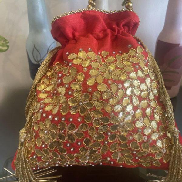Gold Potli Bag - Cloth Bag with Drawstring Online in USA – B Anu Designs