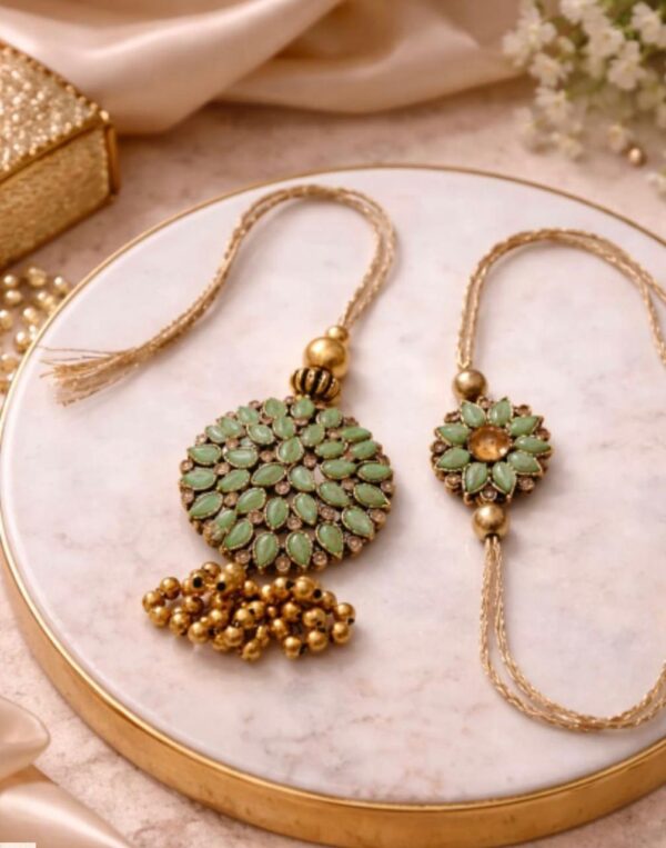 Elegant Designer Rakhi & Lumba Set with Stone & Bead Detailing - RL02