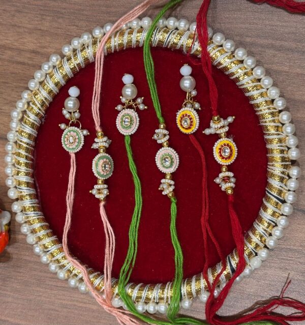 Delicate Kundan and Meenakari Rakhi Lumba Set - RL31