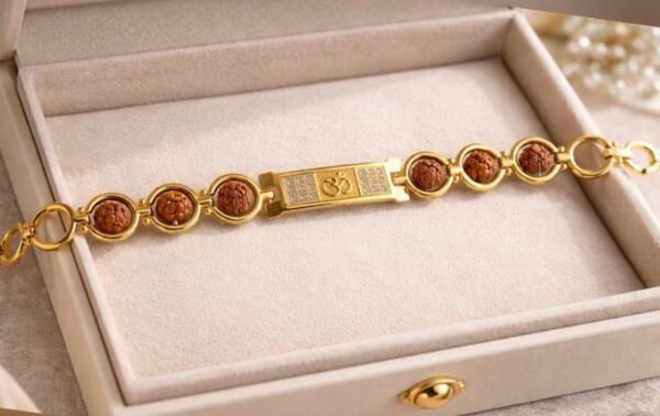 Gold-Plated Om & Rudraksha Bracelet Rakhi