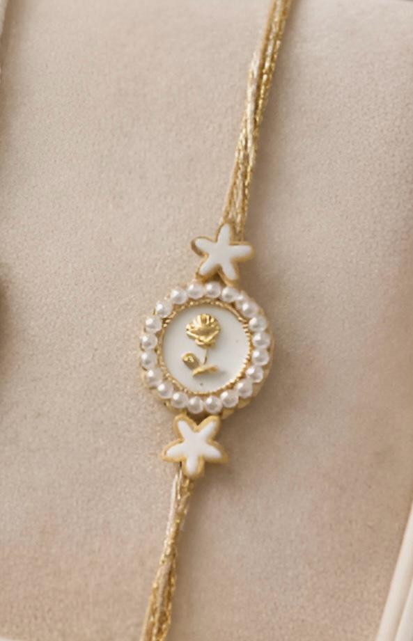 Ivory Rose Pearl Frame Rakhi- R034