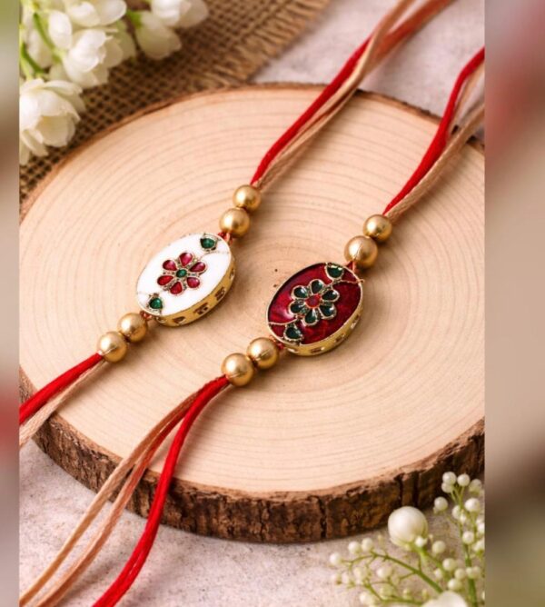 Oval Meenakari Floral Rakhi (single) - R029