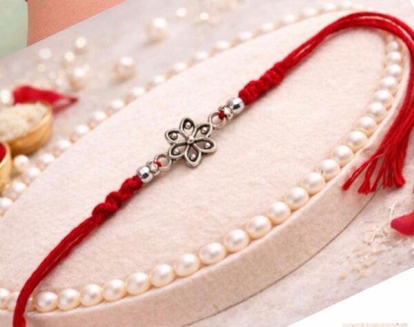 Oxidized Silver Floral Thread Rakhi - R030