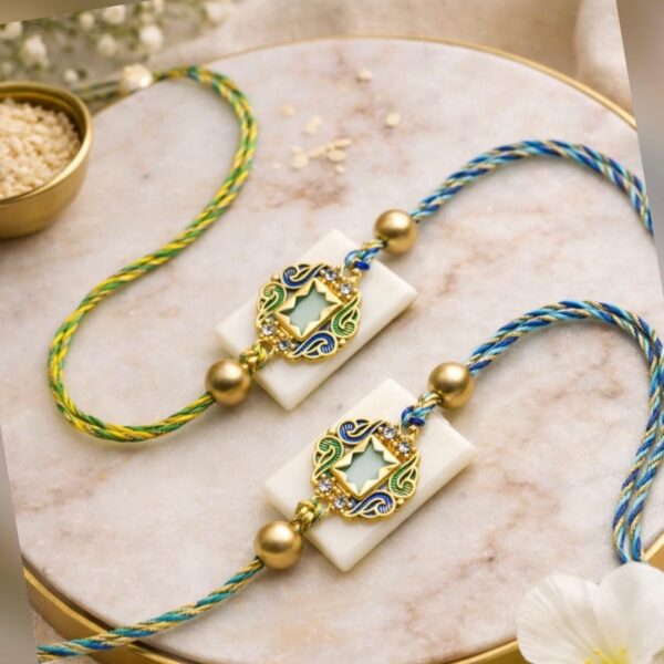 Peacock Blue & Green Enamel Rakhi(Single)- R036