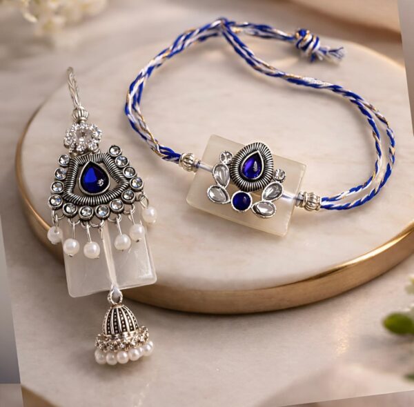 Royal Blue Bhaiya Bhabhi Rakhi & Lumba Set - RL17