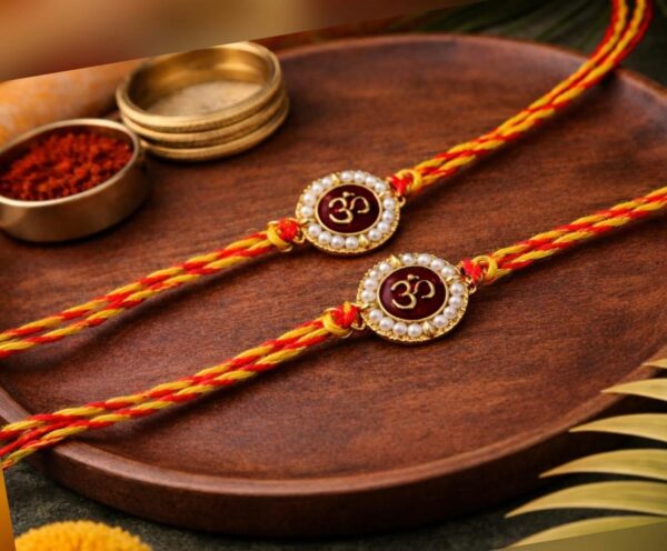 Sacred Om Pearl Border Mauli Rakhi- R035