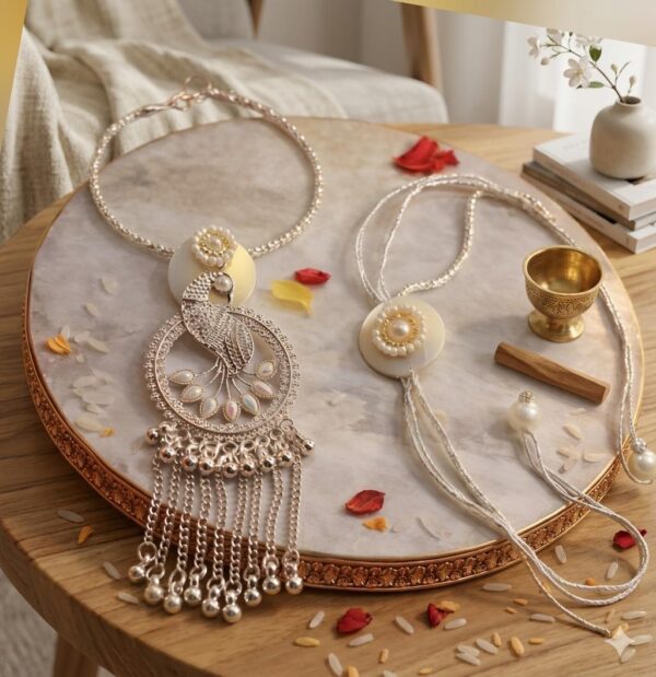 Sharvi German Sliver Rakhi Lumba Set- RL27