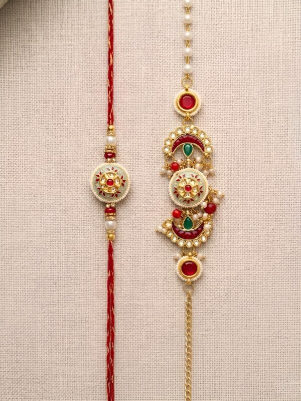 Vibrant Mint & Crimson Luxury Lumba Rakhi Set - RL11